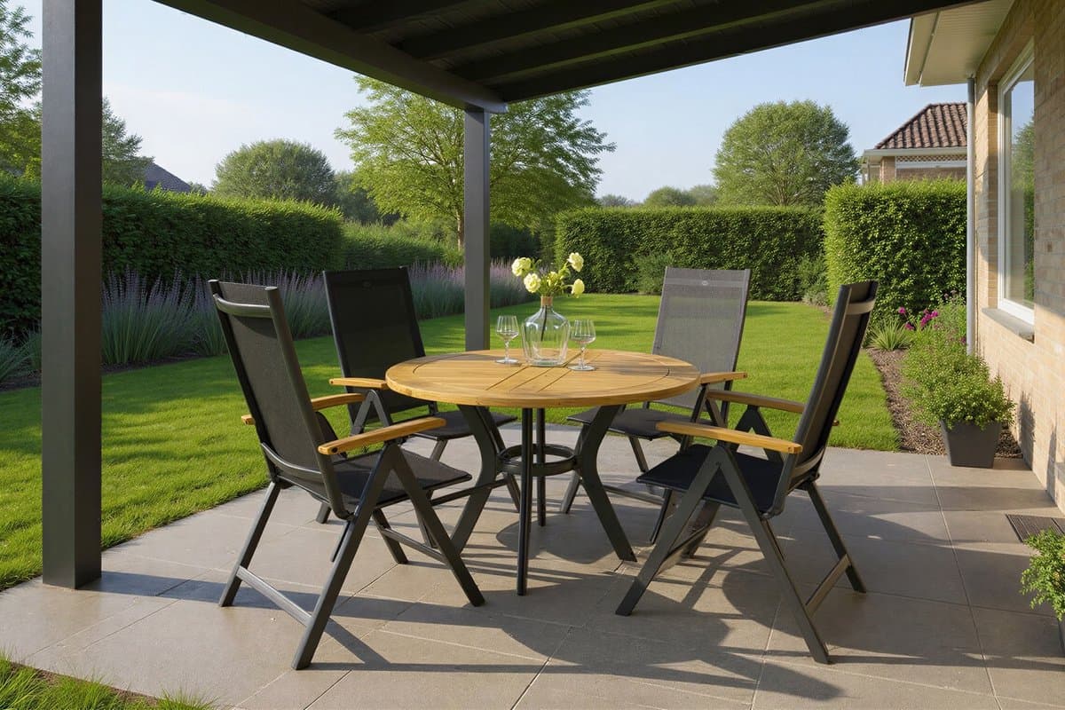 Hartman Napoli/South Wales ronde verstelbare aluminium tuinset Ø120 cm. - Teak