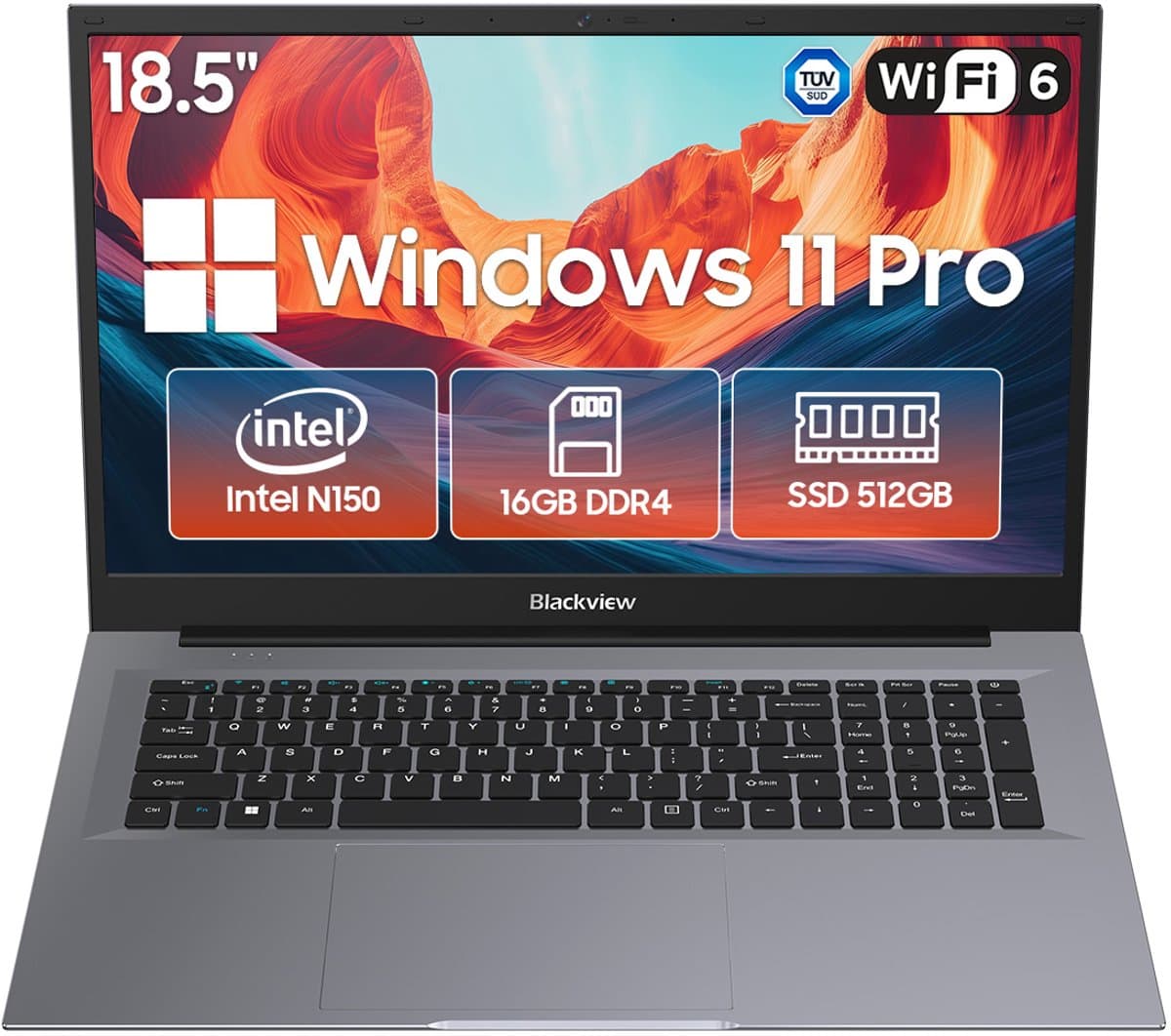 Blackview AceBook 10 Laptop - 18,5 inch Full HD - 16 GB DDR4 - 512 GB SSD Intel N150 - WiFi 6 Windows 11 Pro Notebook - Intel® Graphics - Grijs