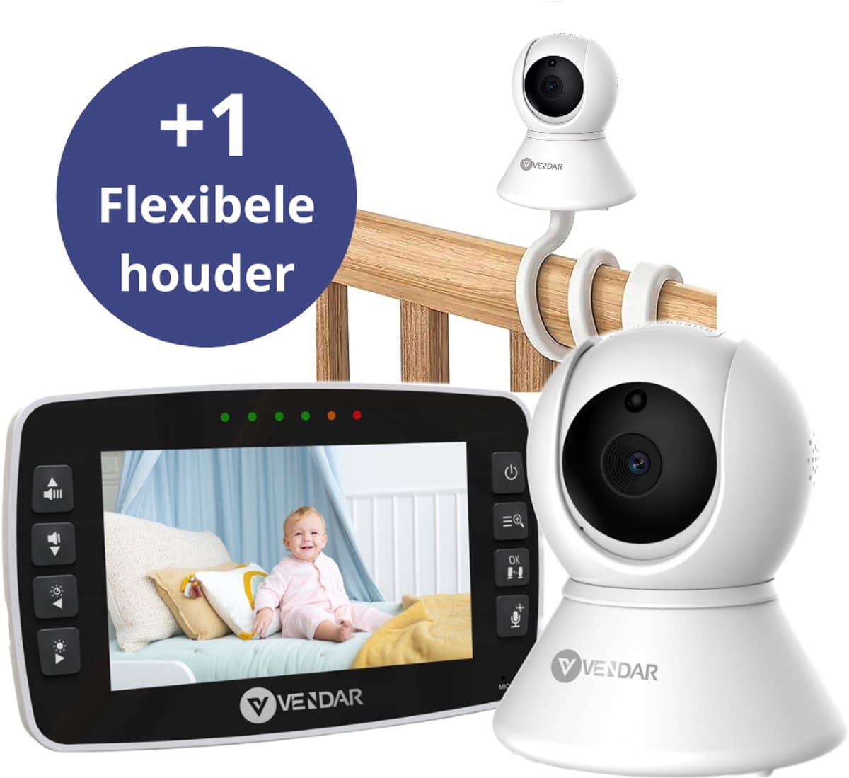Vendar® Babyfoon PRO - Babyfoon met camera - Nachtzicht & Zoom - Op afstand bestuurbaar - Video & Audio - ECO Mode - Baby monitor 4.3 Inch