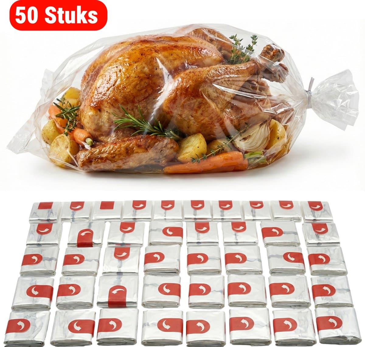 YUGN 50 Braadzakken Voor in de Oven – Braadzak 50 stuks – 2-in-1 Oven En Magnetron – Kookzak 38 x 24 cm – Inclusief sluitstrips - eBook toegang