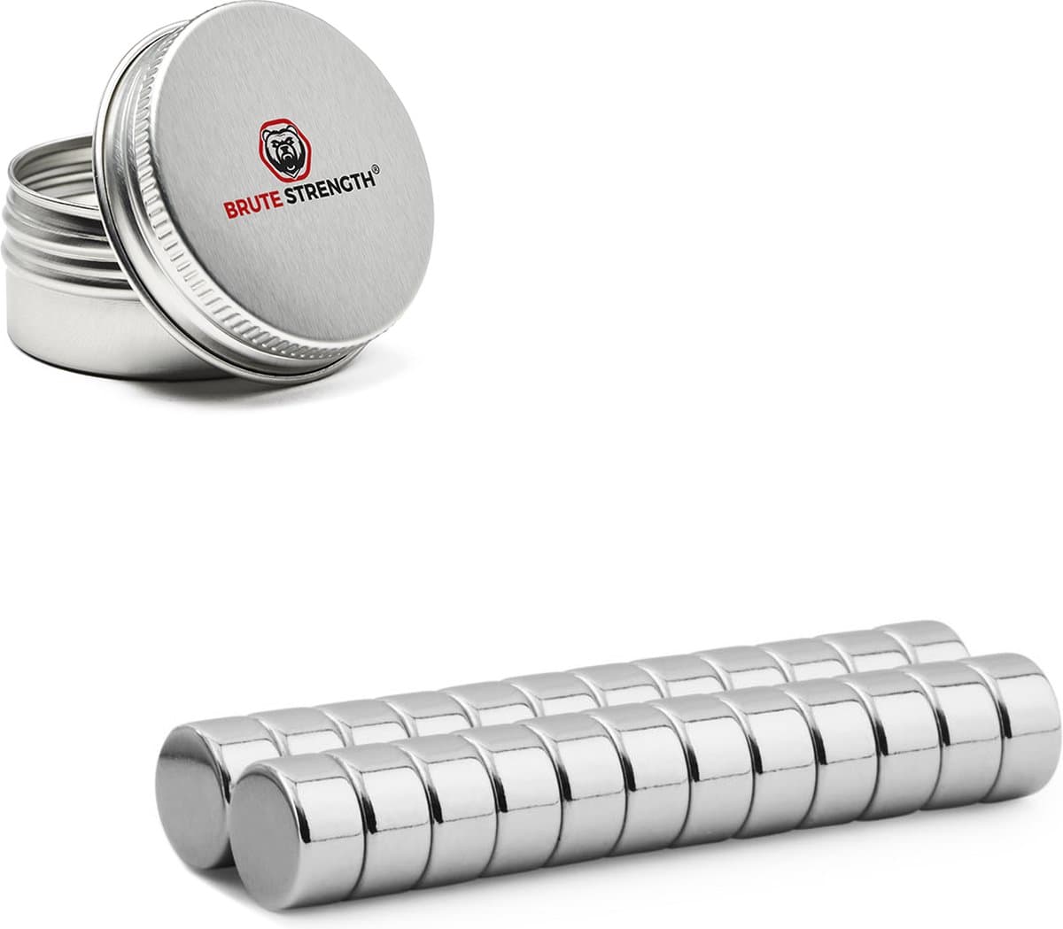 Brute Strength - Super sterke magneten - Rond - 10 x 5 mm - 20 Stuks - Geschikt voor radiatorfolie - Neodymium magneet sterk - Magneten koelkast - Whiteboard magneten - Kleine magneetjes - Mini magneetjes - Platte magneet - Koelkast magneten
