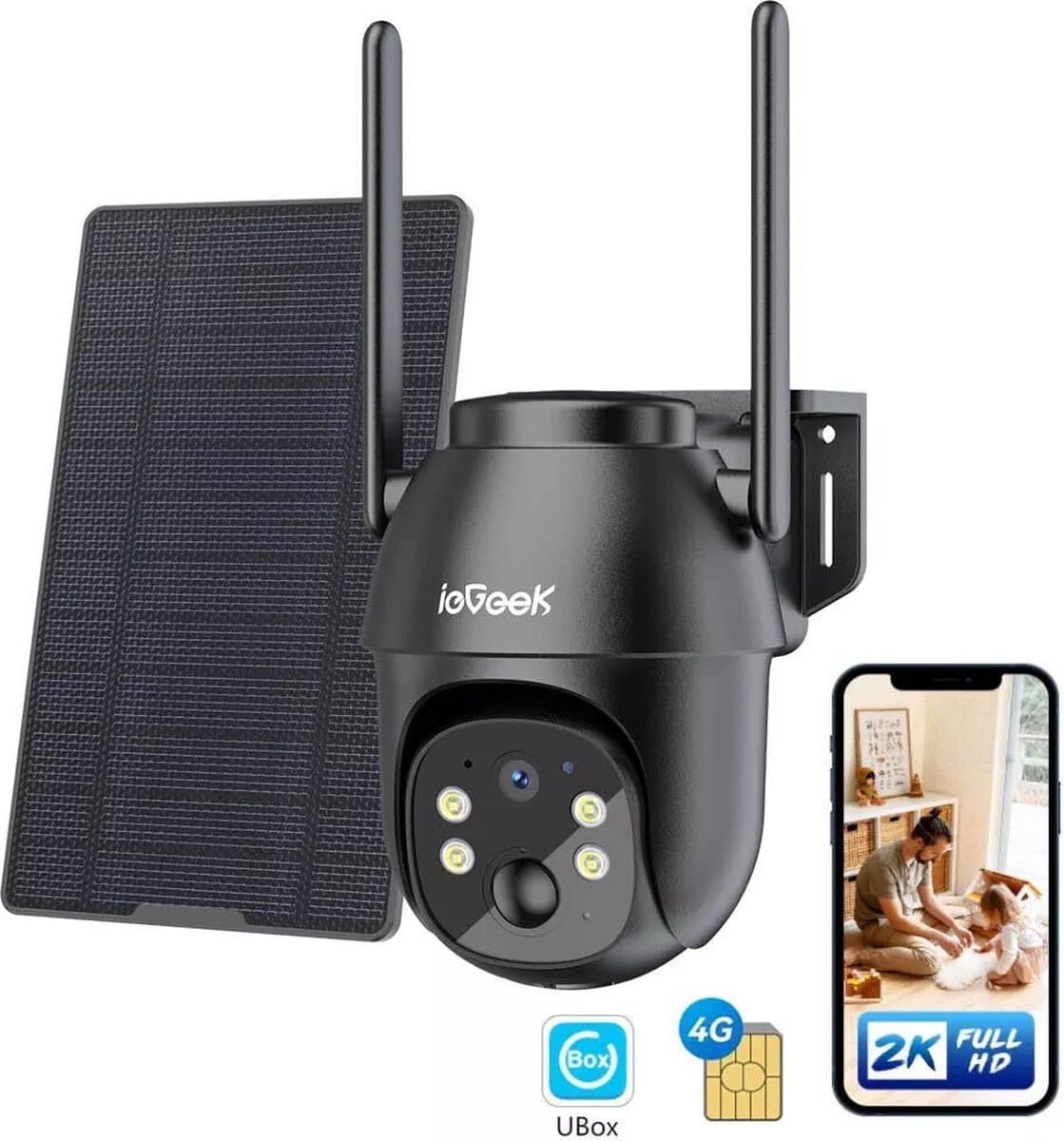 ieGeek 4G Cellular Beveiligingscamera Buiten 2K, PTZ LTE Bewakingscamera Buiten Draadloos Zonder WIFI, IP Security Camera Buiten Solar 15000mAh Batterij Oplaadbare, Zonnepaneel, PIR Detectie, zwart