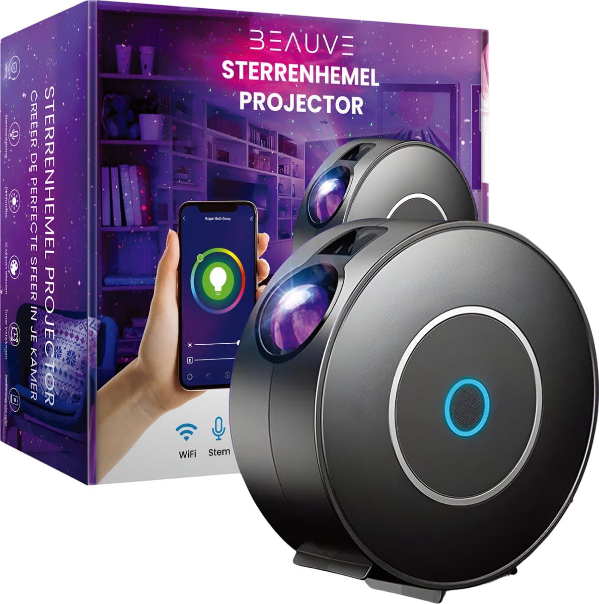 Beauve Sterren projector - Galaxy nachtlampje voor kinderen - Sfeerlamp met sterrenlamp effect - Galaxy projector met WiFi en app