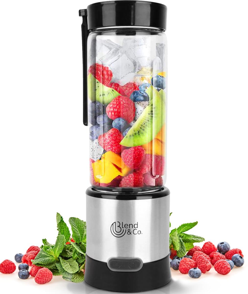 Blend&Co Mini Blender To Go – 450ml Glas – Draadloos & Draagbaar – Smoothie Maker – USB Oplaadbaar – Portable Blender