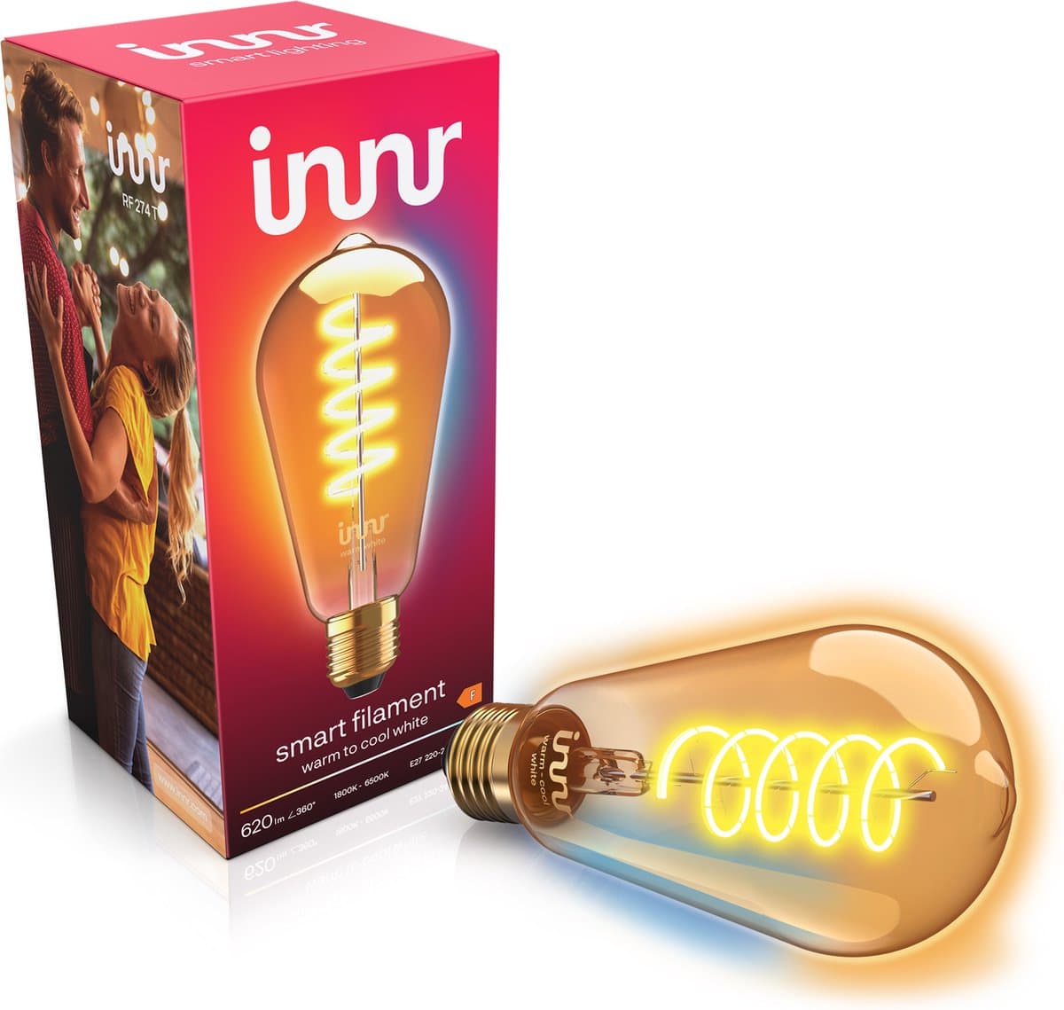 Innr E27 filament lamp - geschikt voor Philips Hue - Zigbee - LED smart bulb - warmwit tot koelwit licht - Edison - slimme verlichting - 620 lumen - dimbaar - 1 pack