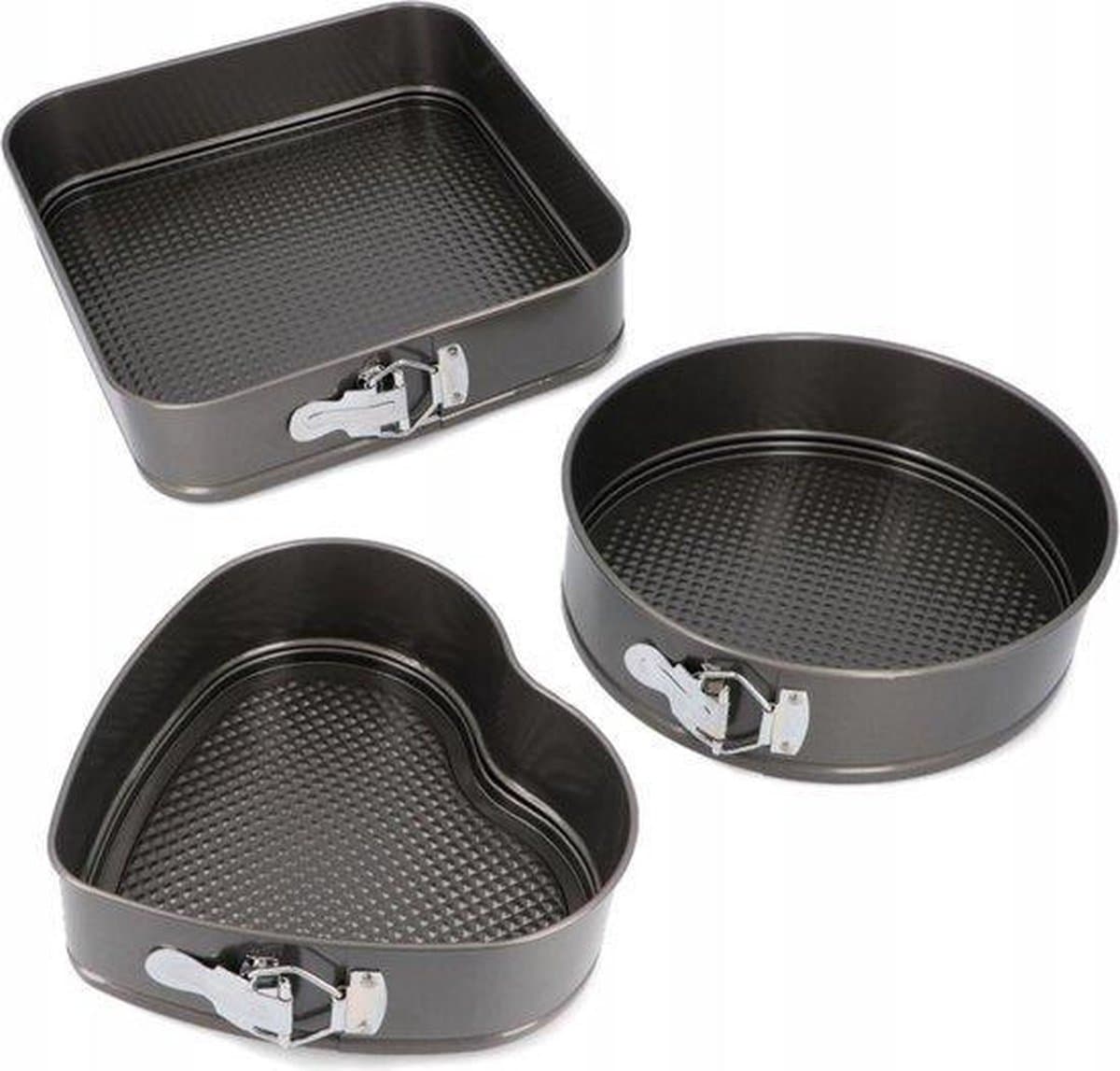Springvorm Taartvorm Bakvorm Luxe Set - Rond/Vierkant/Hart -Secret de Gourmet - Metalen Bakblik Taartvorm & Cakevorm - Bak Vorm Voor Cake & Taarten - Met Anti-Aanbak Laag & Losse Bodem - Set Van 3 Stuks! Demonteerbaar