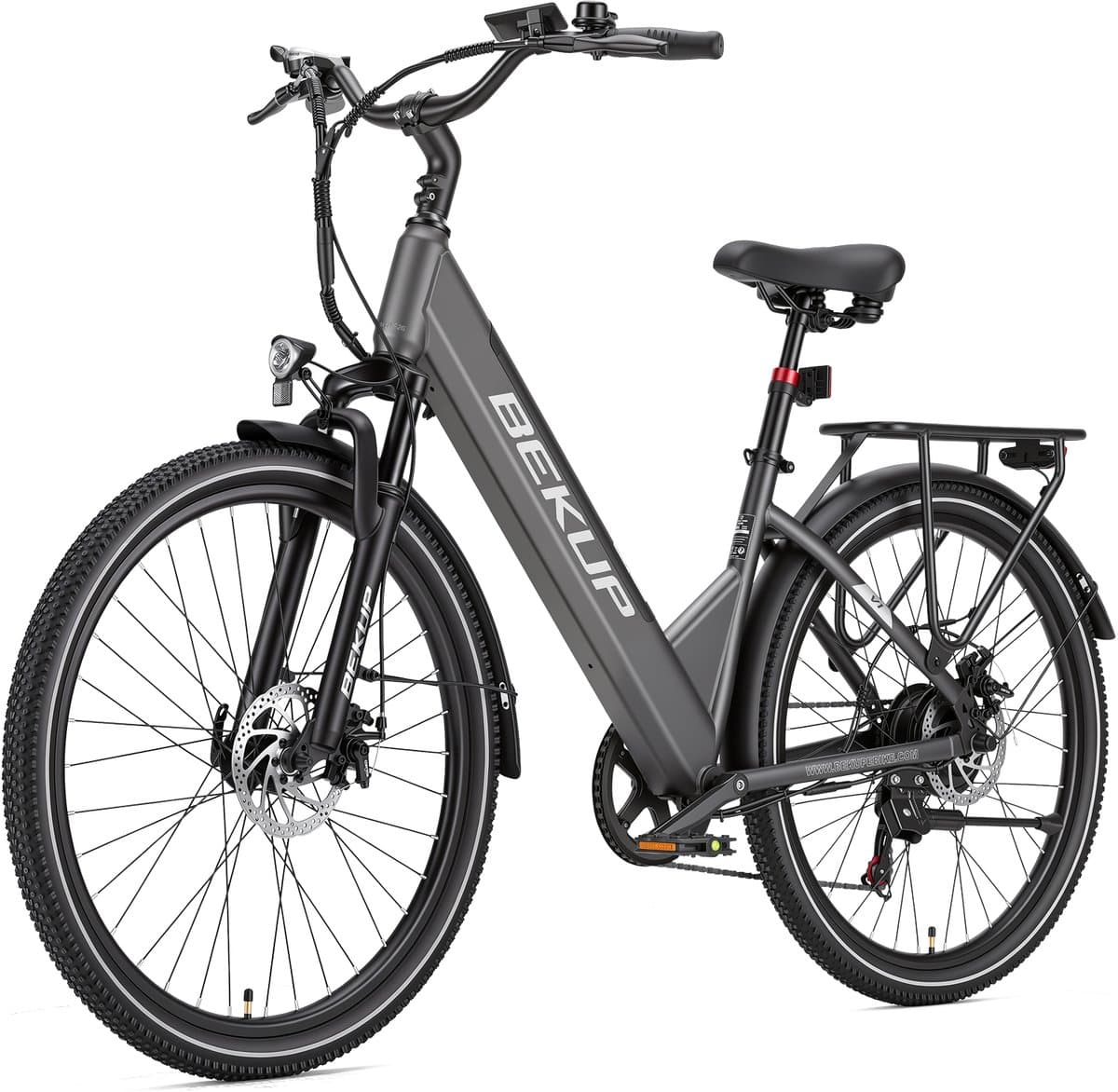 26 inch Elektrische Fiets - 36V 14.5AH Accu - Actieradius Tot 100 Km- Shimano 7 versnellinge- 45Nm - Met achterlicht - LCD Display - Geveerde zadelpen - City Commuter EBike - Elektrische stadsfiets voor heren en dames - Grijs