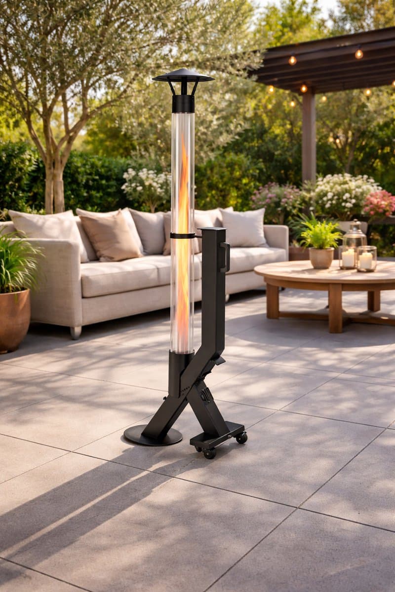 Veluwse Pellets Luxe Terrasverwarmer PH-05 - Pellet Heater - 179cm Hoog - Mat Zwart - Inclusief Luxe Regenhoes, Cilinderborstel & Gasbrander - Mobiele Tuinkachel op Houtpellets - 100% Rookvrij - Vrijstaande Buitenheater voor uw Terras