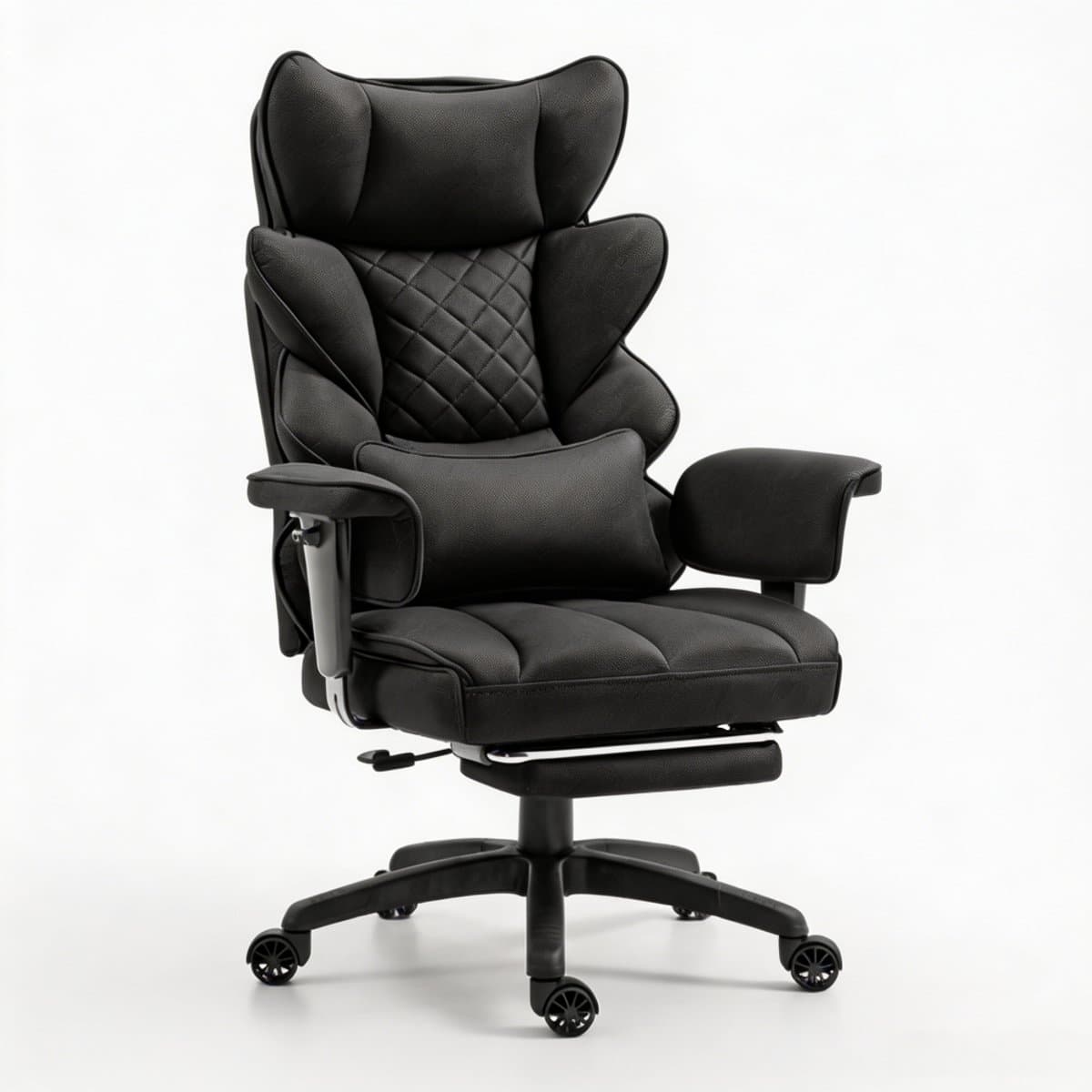Gamingstoel -Ergonomische gamingstoel -zwart PU met pocketvering zitkussen - dubbele rugleuning - verstelbaar lendenkussen - armleuningen en uitschuifbare voetsteun voor thuis en kantoor "
