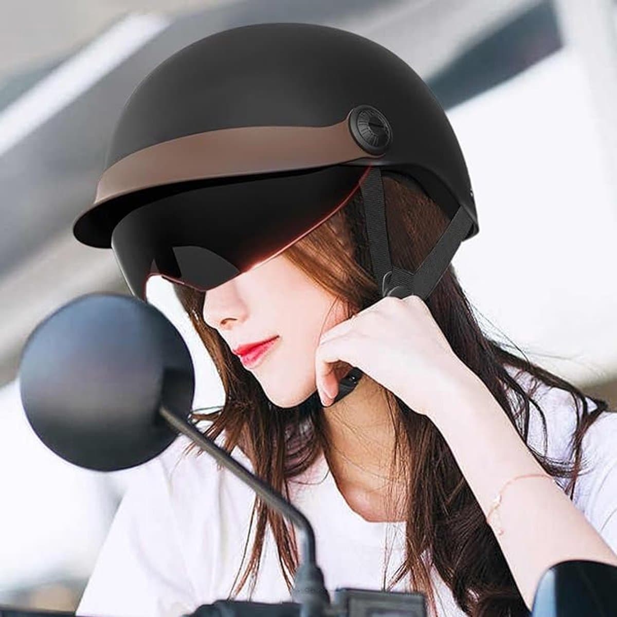 Jethelm met vizier - scooterhelm - bromfietshelm, ideaal voor motorfiets, scooter, bromfiets, modieuze helm, comfortabele motorhelm voor heren en dames, zwart (54-62cm)