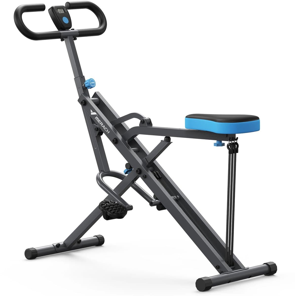 Velori Squat Machine R02H - 2-in-1 Roeimachine en Glute Trainer - Opvouwbaar Fitnessapparaat - Beentrainer met LCD Display - Blauw - 159 kg Belastbaar