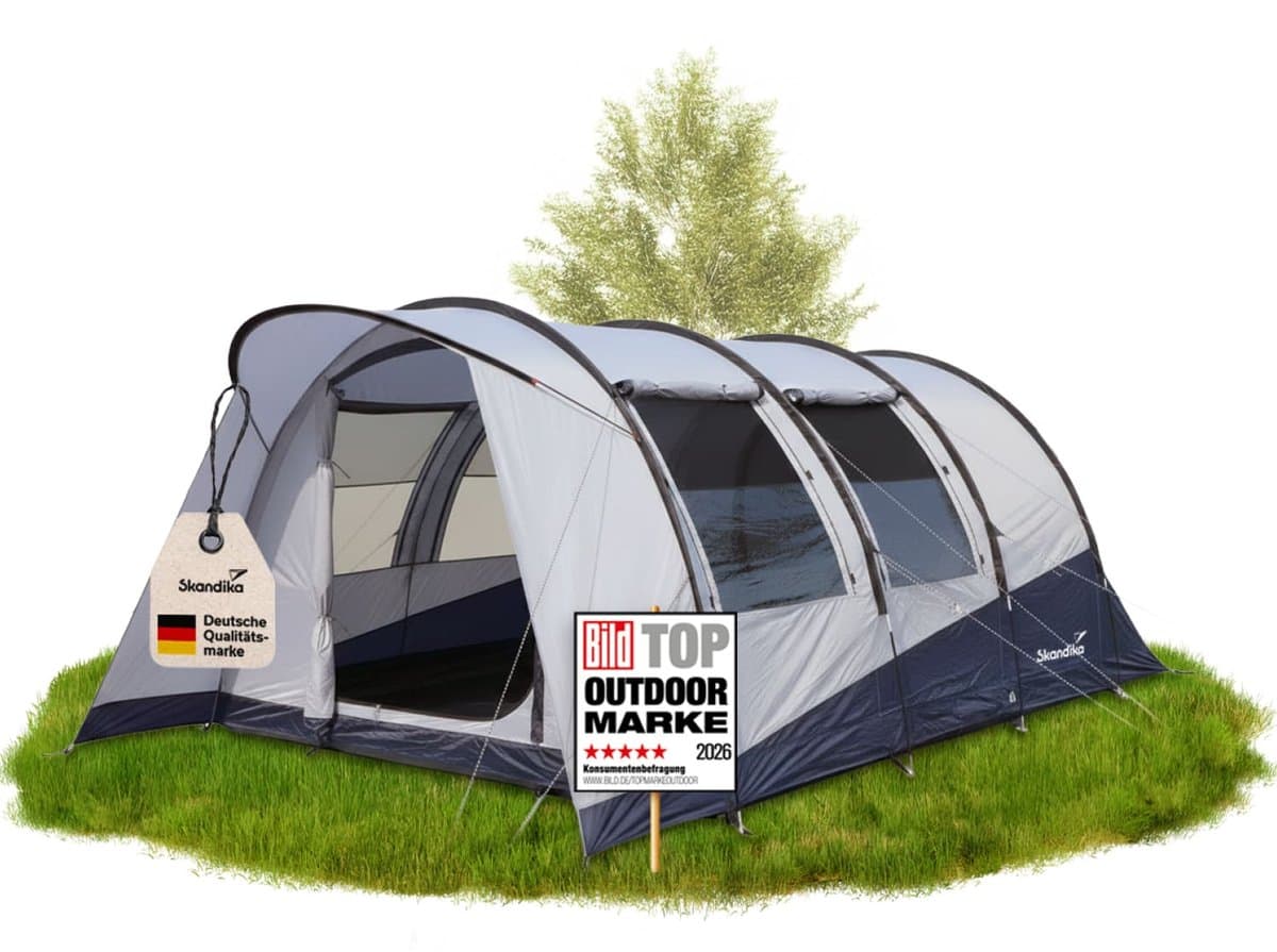 Skandika tunneltent Isken 5 Sleeper Protect - Kampeertent voor 5 personen, muggengaas, vastgenaaide bodem, verduisterde slaapcabine, waterdicht 3000 mm waterkolom | tent voor camping, festival, outdoor