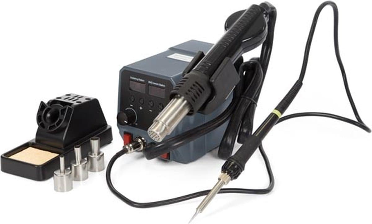 Velleman Soldeerstation, 2-in-1, voor SMD-componenten, multifunctioneel, 60 W + 300 W, temperatuurbereik 50-480 °C + 100-500 °C, grijs