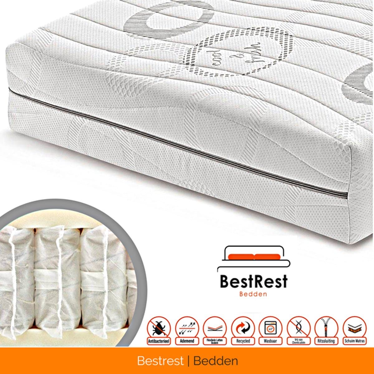 Pocketvering matras Nasa Traagschuim - Ergonomisch matras - Cooltouch ca 21cm dik - 180x200cm