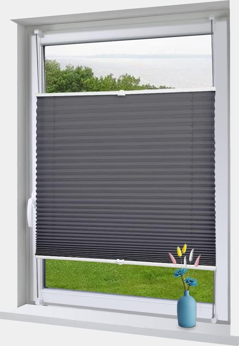 Plissé rolgordijn Klemmfix zonder bore light doorlatend Crushed Look Vouwgordijn voor ramen en deuren Easyfix Grijs 105x130cm