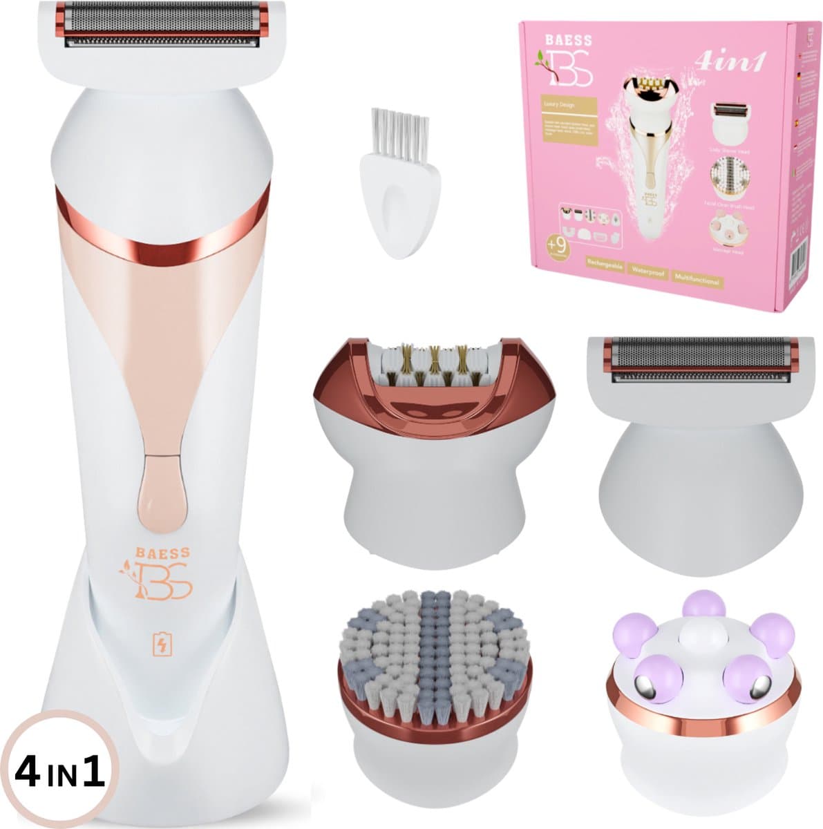 BAESS 4 in 1 Ladyshave voor Vrouwen - Waterdicht Elektrisch Scheerapparaat - Epilator - Epilady - Bikinitrimmer - Trimmer vrouw
