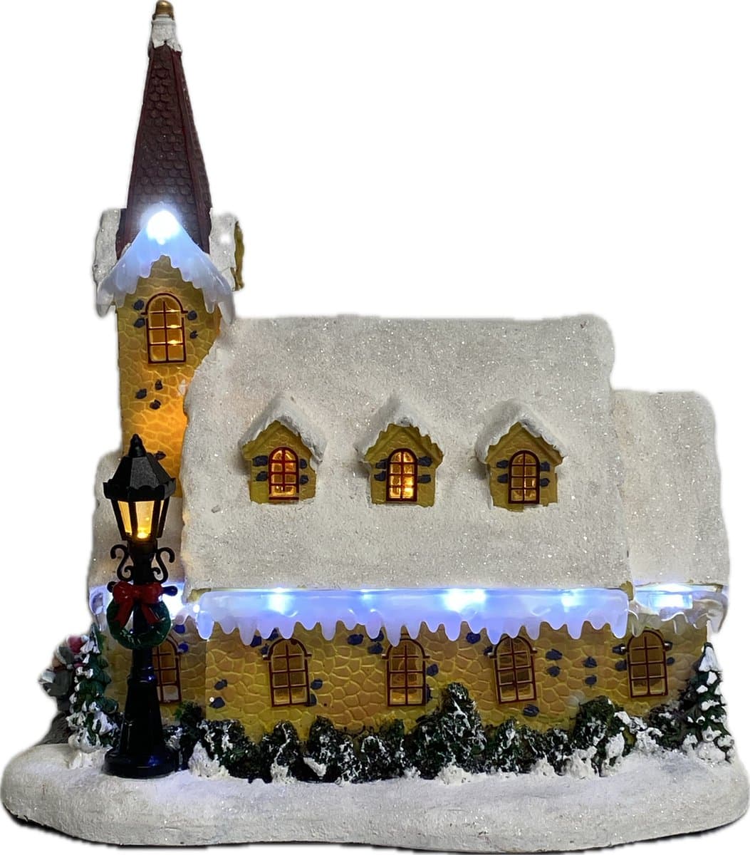 Kersthuisjebestellen - Winter Kerk met Ledverlichting - Flashinglight - Muziek - Kersthuis met Verlichting - Kerstdorp - B/O