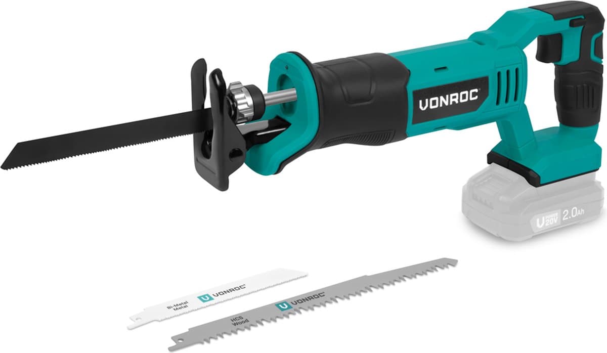 VONROC Accu Reciprozaag 20V - Incl. 3 Zaagbladen - Excl. Accu en snellader