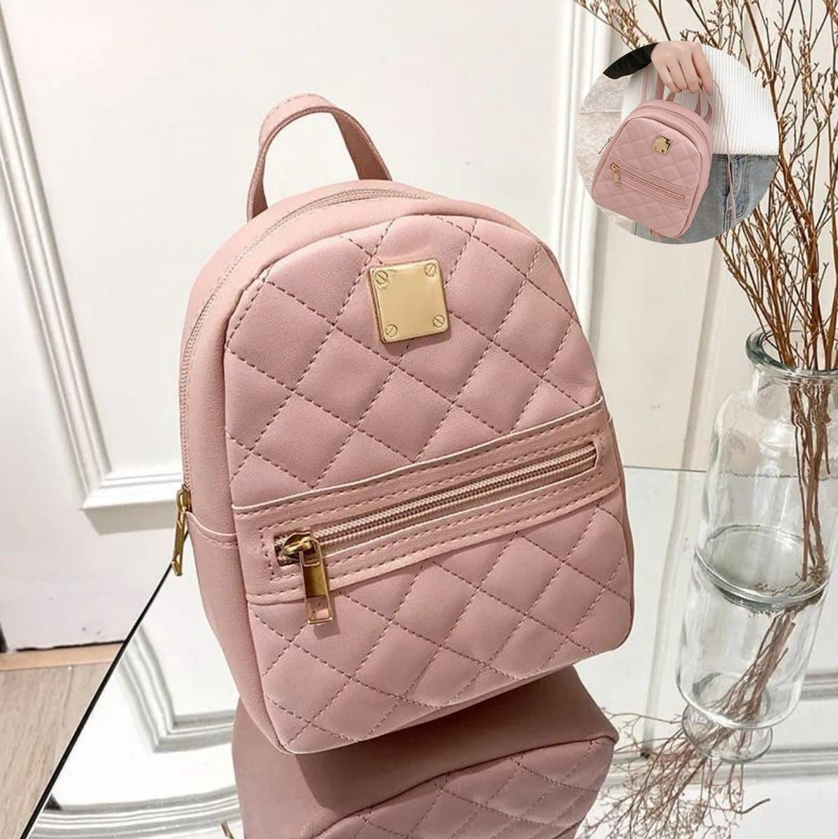 Mini Rugzak - Kleine Rugzak - Small Backpack - Rugtassen - Rugzakje klein met voorvak met Rits - Rugtasjes - LOUZIR
