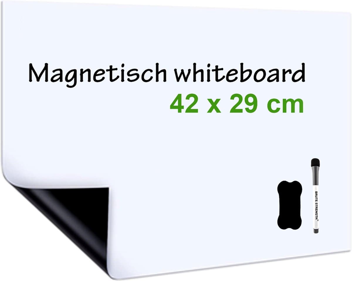 Brute Strength - Whiteboard voor Koelkast - Wit - A3 formaat - Magnetisch - Weekplanner - Memobord - Maandplanner