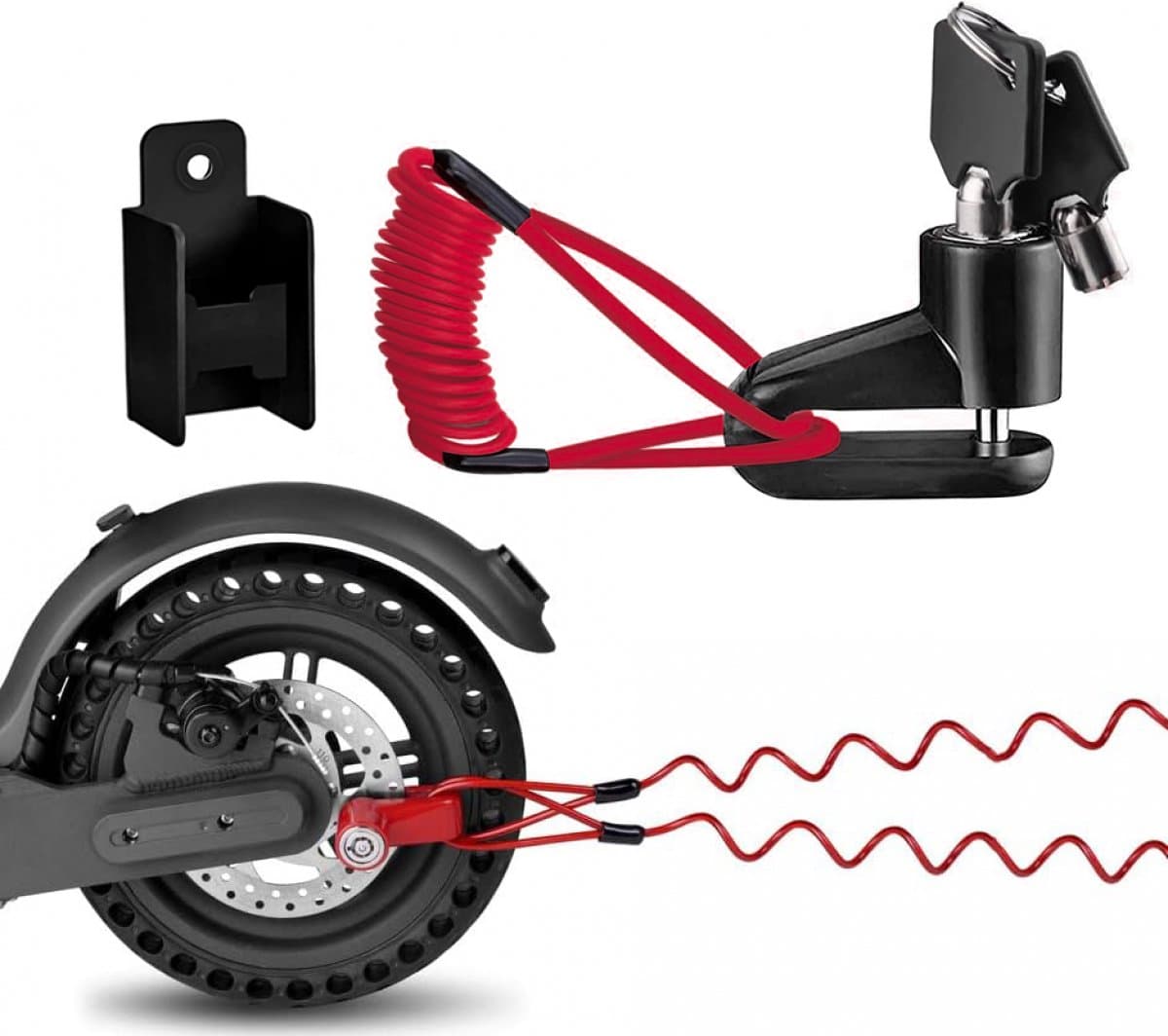 Remschijf slot - Elektrische step slot - Geschikt Voor xiaomi M365 - Met houder en stalen kabel - met opberg houder - Elektrische step Slot Accessoires - Slot voor remschijf - Motorslot - Diefstalbeveiliging - met herinneringskabel