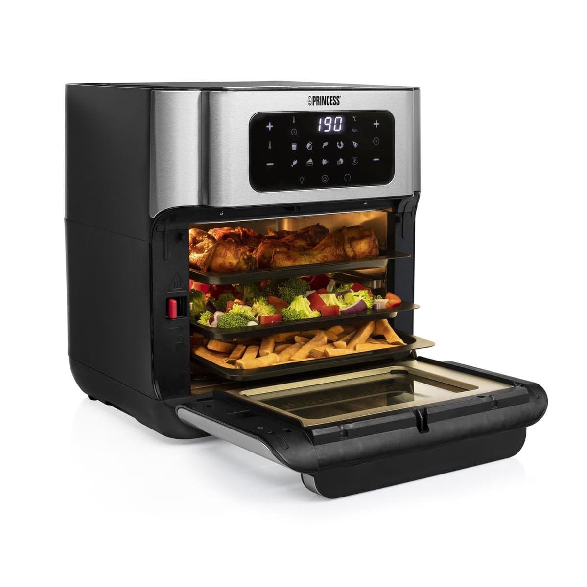 Princess Airfryer Oven 182065 - Heteluchtfriteuse en Oven in één - Groot 10 liter - 3 bakplaten - Rotisseriemand - RVS - Touchscreen