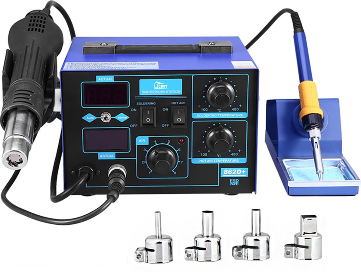 Uten Soldeerstations 862D+ - Soldeerstation Digitaal - 720 W - Heteluchtpistool - 100 ~ 480°c - Voor Smd Componentennenten