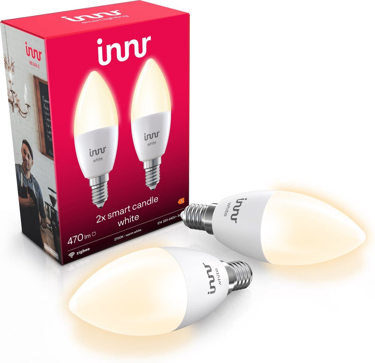 Innr smart E14 LED lamp - geschikt voor Philips Hue - Zigbee bulb - warmwit licht - slimme kaarslamp - dimbaar - 470 lumen - 2 pack