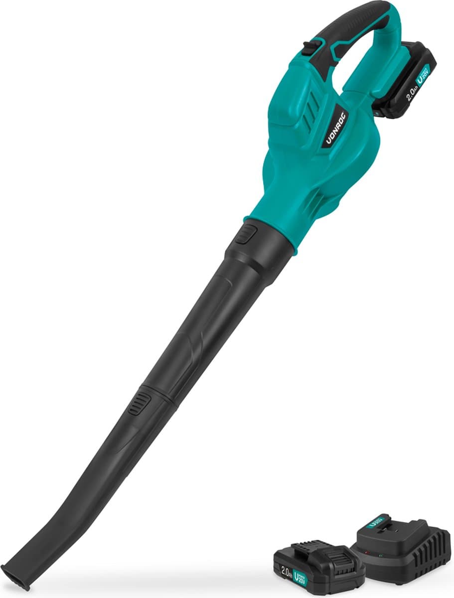 VONROC Accu Bladblazer 20V – Luchtsnelheid 180 km/u – Luchtvolume 5m3/min - Incl. 2x 2.0Ah accu’s en snellader