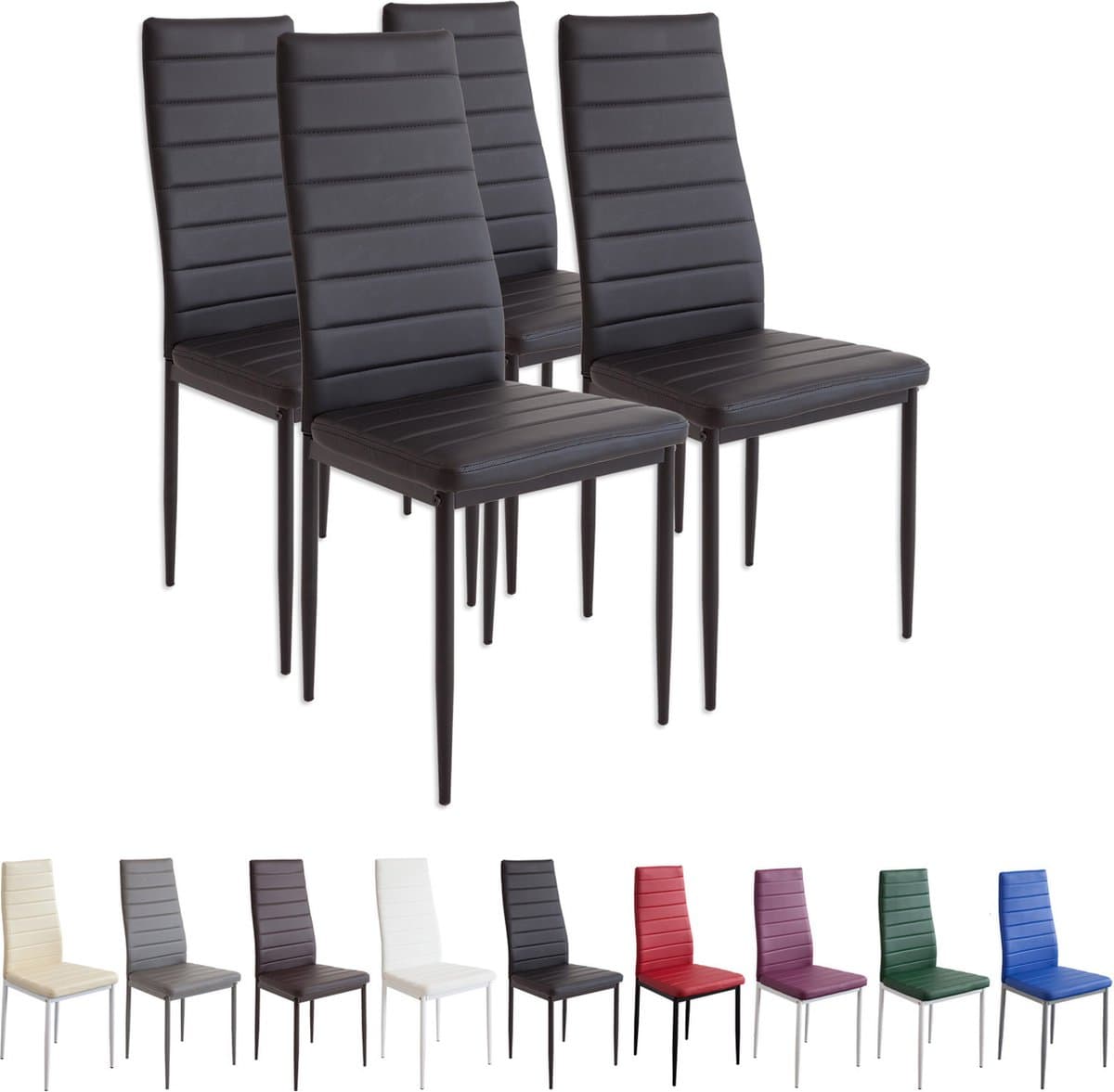 Albatros MILANO Eetkamerstoelen in Set van 4, Zwart - Gestoffeerde stoel met kunstleer bekleding - Modern stijlvol design aan de eettafel - Keukenstoel of eetkamerstoel met hoog draagvermogen tot 110kg