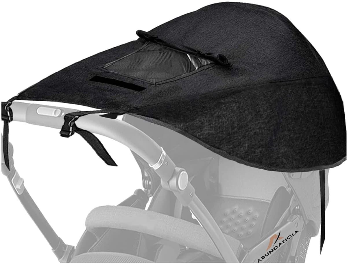 Abundancia® - Kinderwagen Zonnescherm - Wandelwagen/ Buggy - Zonnedoek - Spatwaterdicht - Ademend - UV-doek - Inclusief opbergtasje - Universeel - Zwart