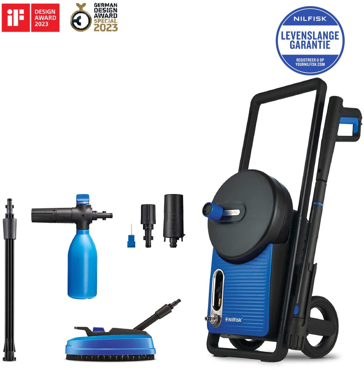 Nilfisk Excellent 170 – Krachtige hogedrukreiniger met 170 bar, inductiemotor, metalen pomp, schuimsproeier, terrasreiniger, 10 m Steelflex-slang en interne slanghaspel