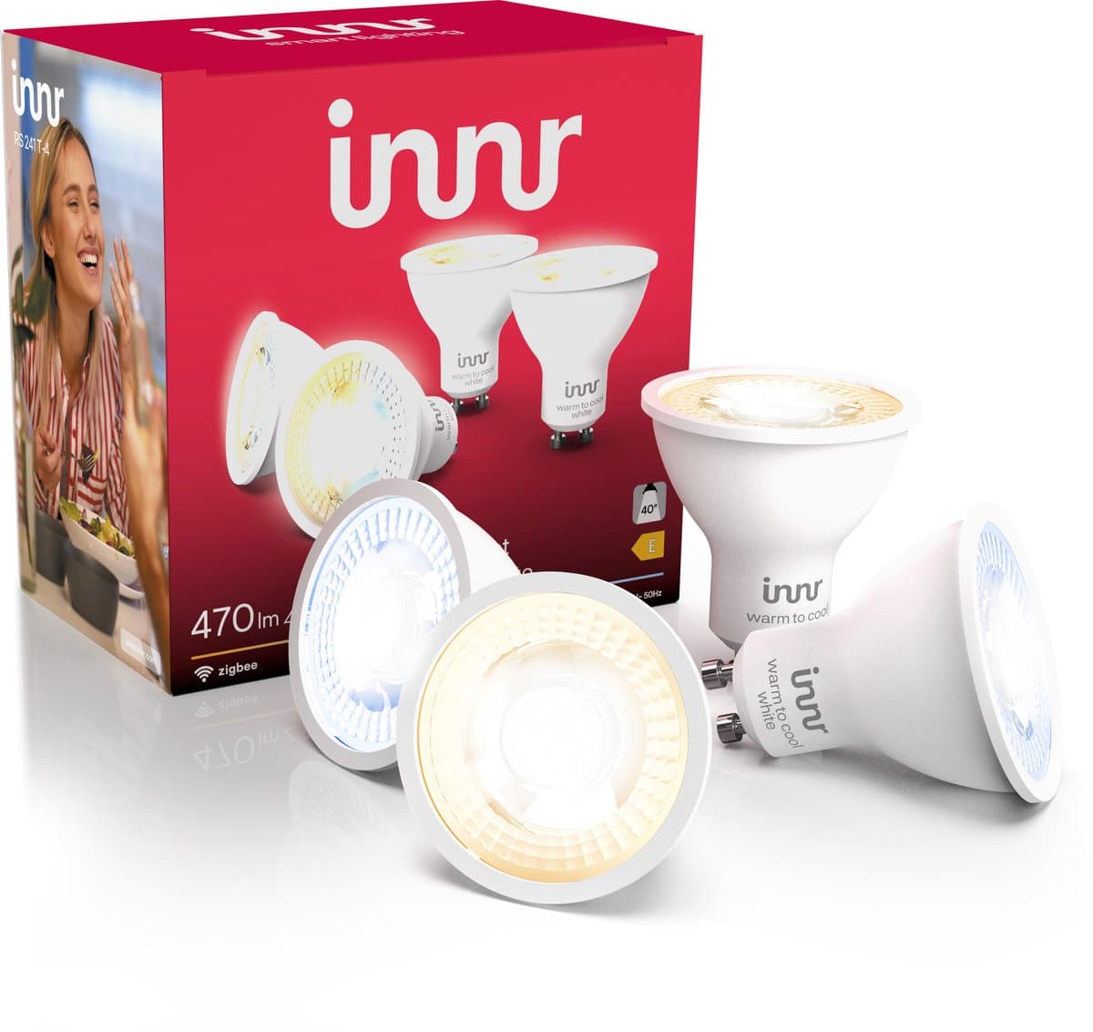 Innr smart GU10 LED lamp - geschikt voor Philips Hue - Zigbee LED spot - warmwit tot koelwit licht - slimme lamp - dimbaar - 470 lumen - 4 pack