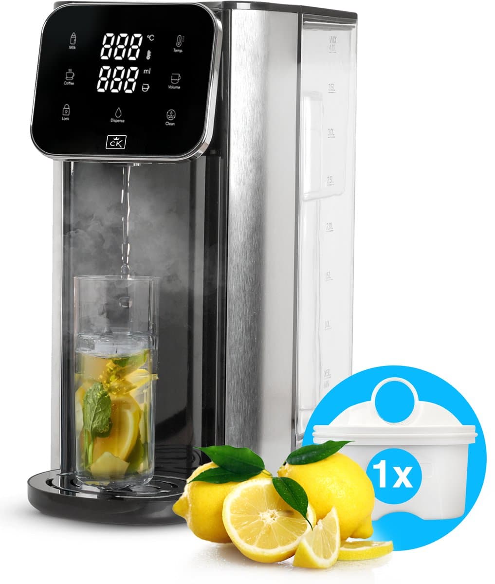 CuisineKing Heetwaterdispenser V2 4.0L - Touch Display - Warm waterdispenser - 2600W - Instant Waterkoker - Heetwatertap - Incl. Filter