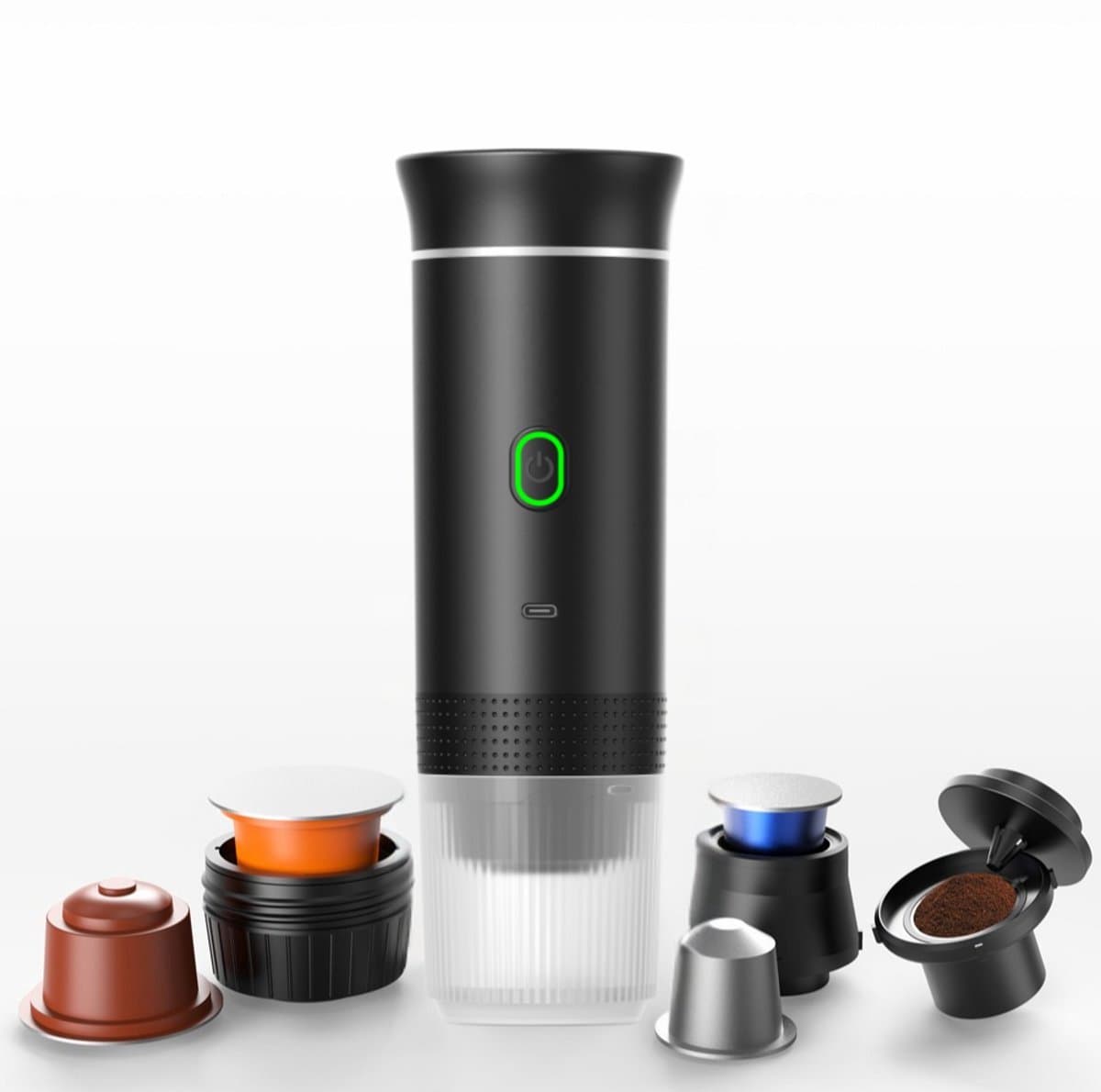 Draagbaar Koffiezetapparaat voor Onderweg - Draadloos voor in de Auto - 12 Volt - Espresso - Nespresso - Dolce Gusto - Capsule Koffie - Gemalen Koffie - Cups - Oplaadbaar - Draagbare Koffiemachine - Zwart