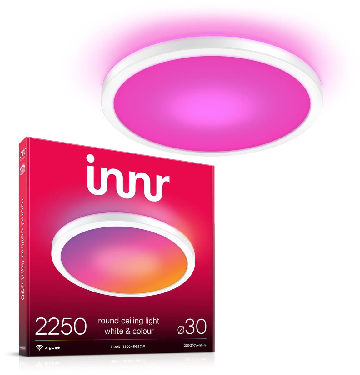 Innr Smart Plafondlamp - Zigbee - geschikt voor Philips Hue - LED plafonniere kleur en warmwit tot koelwit licht - slimme lamp - dimbaar - 30cm - 2250 Lumen