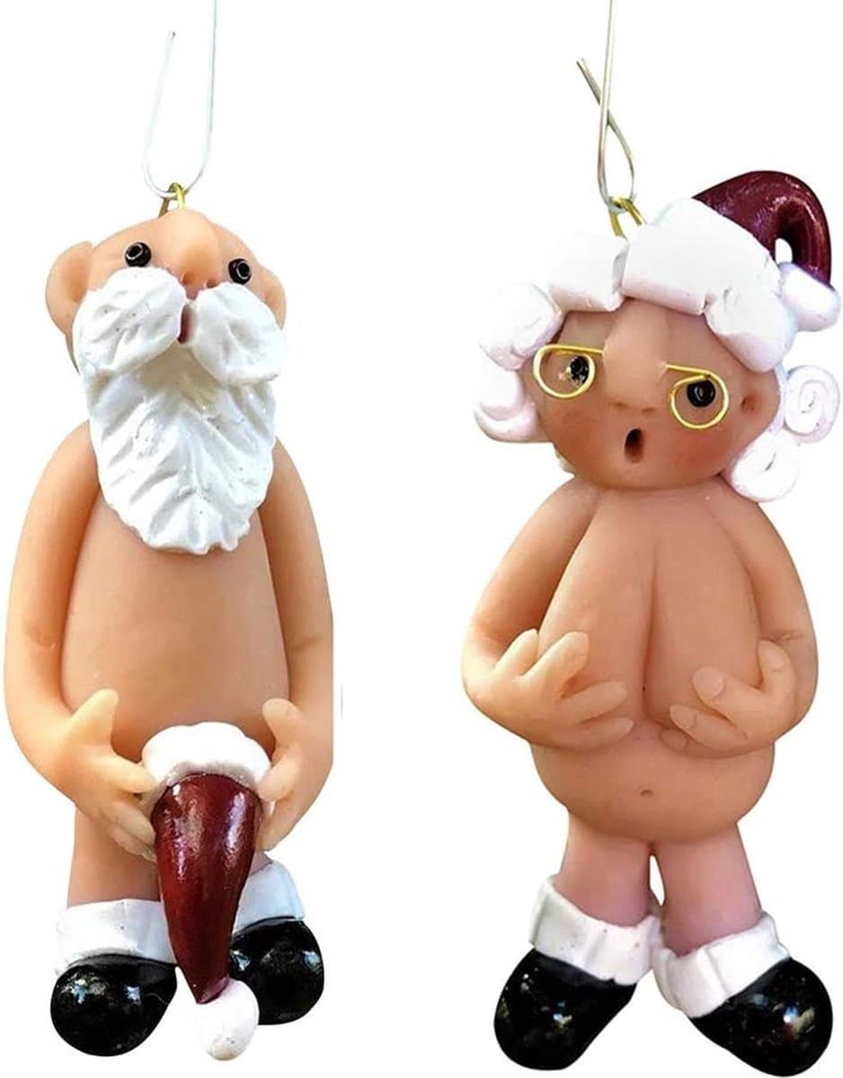 Kerstversiering | Opa oma | Blote kerstman en Blote kerstvrouw | klein kerstornament | kerstboomversiering | Kerstbal | Kerstballen | 5cm