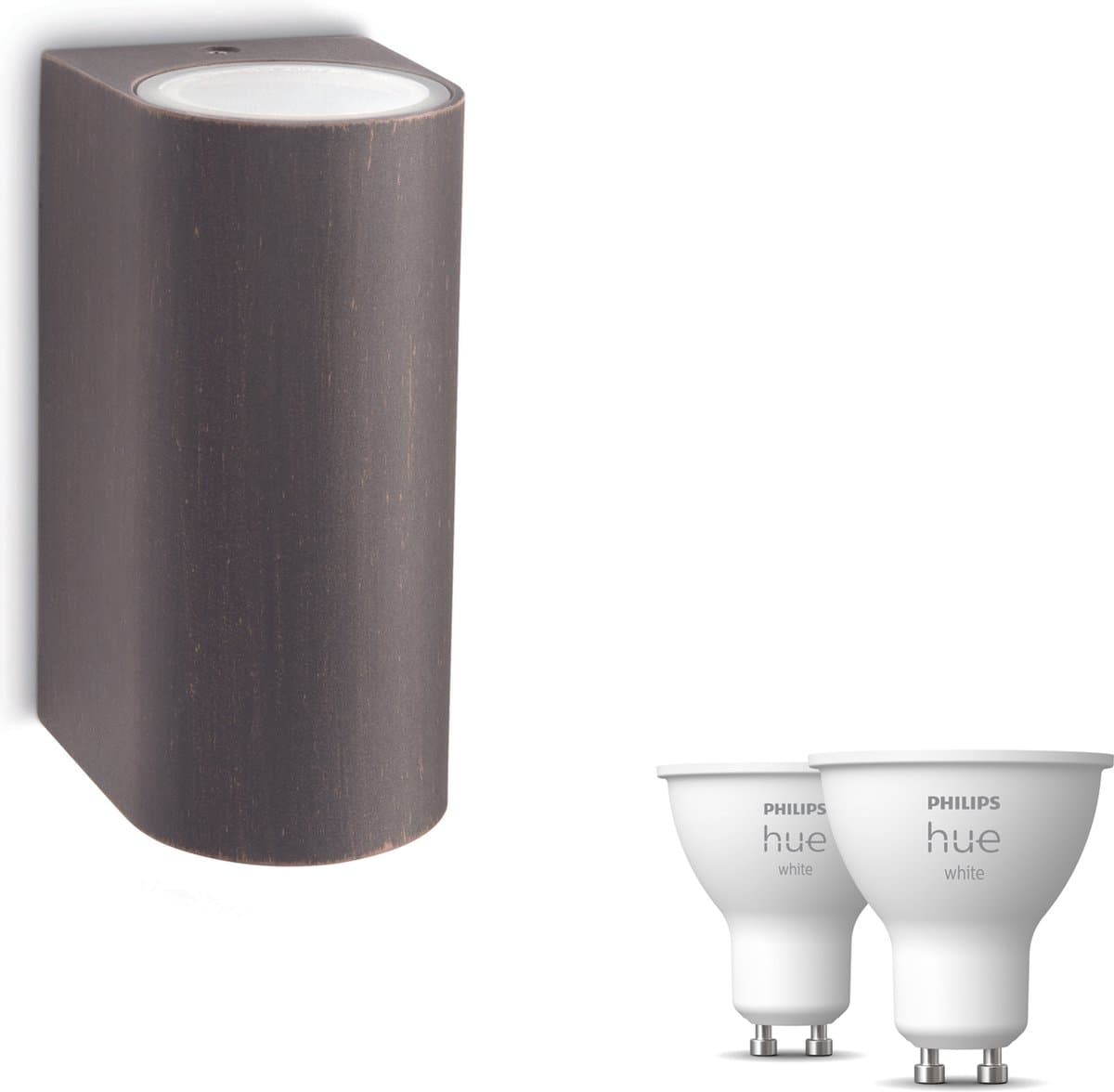 Philips Hue Nightingale Wandlamp voor Buiten Up & Down (Roestbruin) - Buitenlamp - GU10 - Warmwit Licht - Hue White