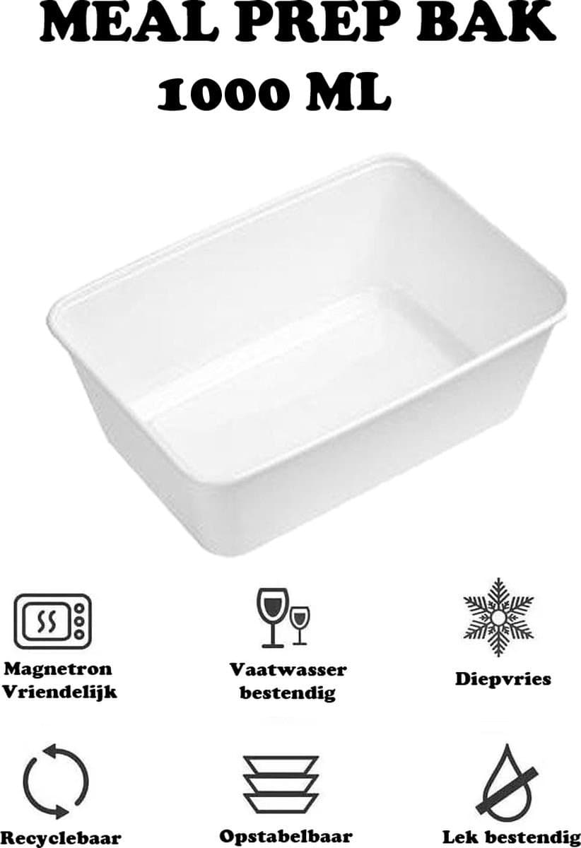 Handy Products NL - Magnetron bakjes met deksel 1000ML - 50 stuks Mealprep / Maaltijd bakjes - Vershoudbakjes - Plastic bakjes - Diepvriesbakjes - Vaatwasbestendig - Wit - Recyclebaar - Magnetronbakje - Microgolf - Food container with lid