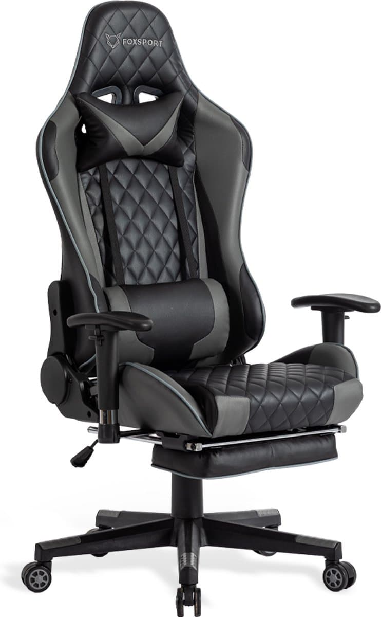FOXSPORT Game Stoel - Gaming Stoel - Gaming Chair - Bureaustoelen - Bureaustoel Met Nekkussen & Verstelbaar Rugkussen - Instelbare Zithoogte - Gaming Accesoires - Met beensteunen - Zwart