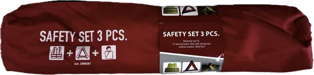 Auto 3-delige Veiligheid Set voor op de Weg – 45x7x7 cm | ANWB Veiligheidsset met Reflecterend Vest, Isolatiedeken en Gevarendriehoek | Autobenodigdheden