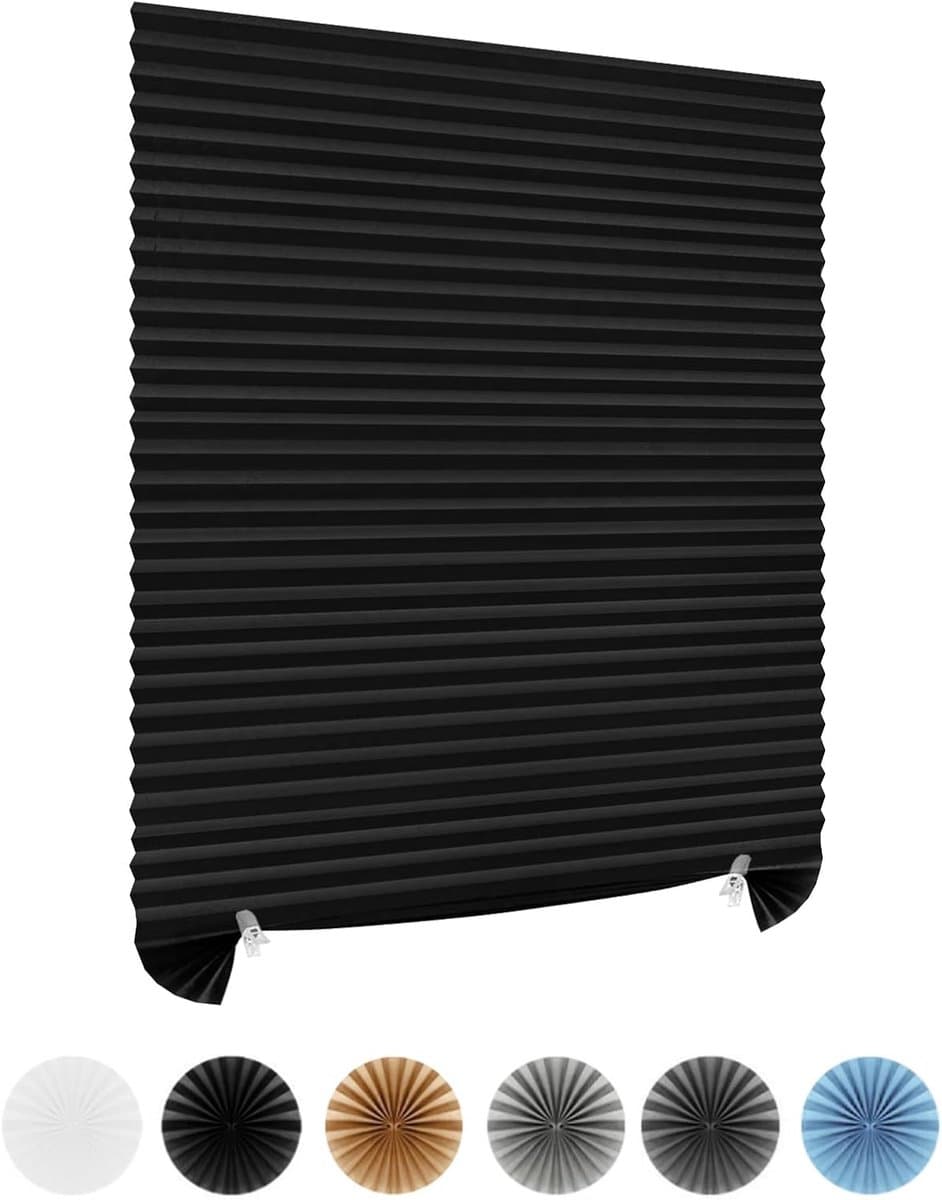 VHV - Plisségordijn Zonder Boren - Zelfklevend Verduisterend Rolgordijn - 90 x 150 cm - Zwart - Voor Slaapkamer