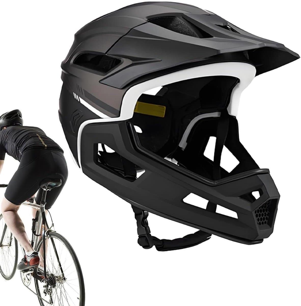 Mountainbikehelm - Fietshelm - Veilig Fietsen - Verwijderbare Kinbescherming - 58-62 cm - Zwart