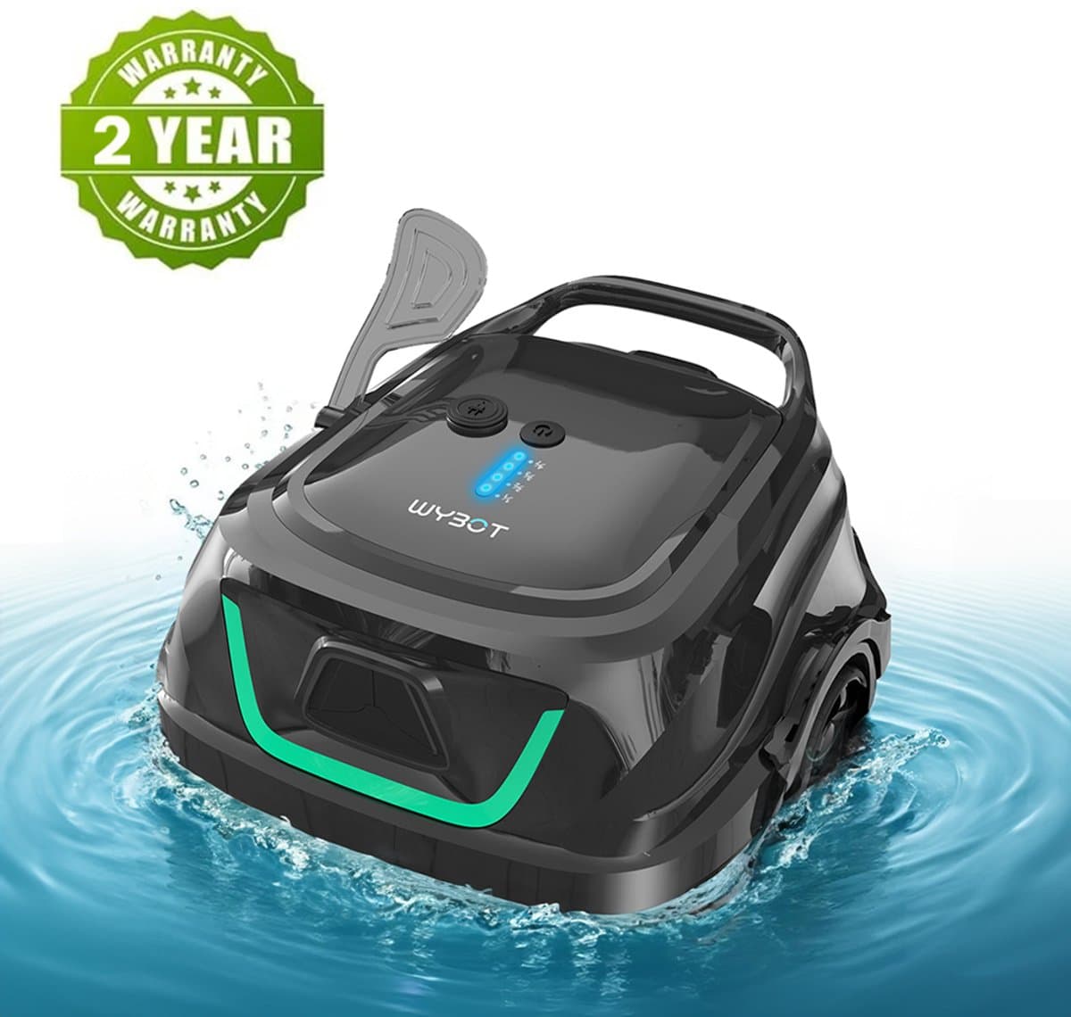 WYBOT A1 Draadloze Robotstofzuiger (Dubbele filters, 120 min runtime, 2,5 uur snelladen, voor bovengrondse zwembaden met vlakke bodem)+2x Ainkter PB26 19-inch 2-in-1 Zwembadborstel (Verstelbaar 180°)+2x Ainkter 18’ Zwembadschepnet