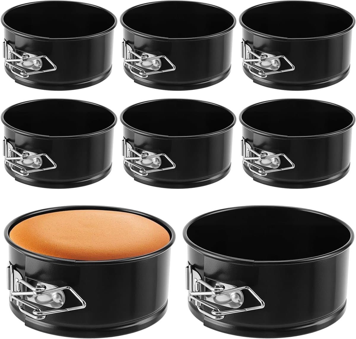 8 Pack 4 Inch Springvorm Cakevormen, Mini Ronde Taartvormen met Afneembare Bodem, Anti-aanbak Bakvorm voor Cheesecake en Gebak in de Keuken, Zwart