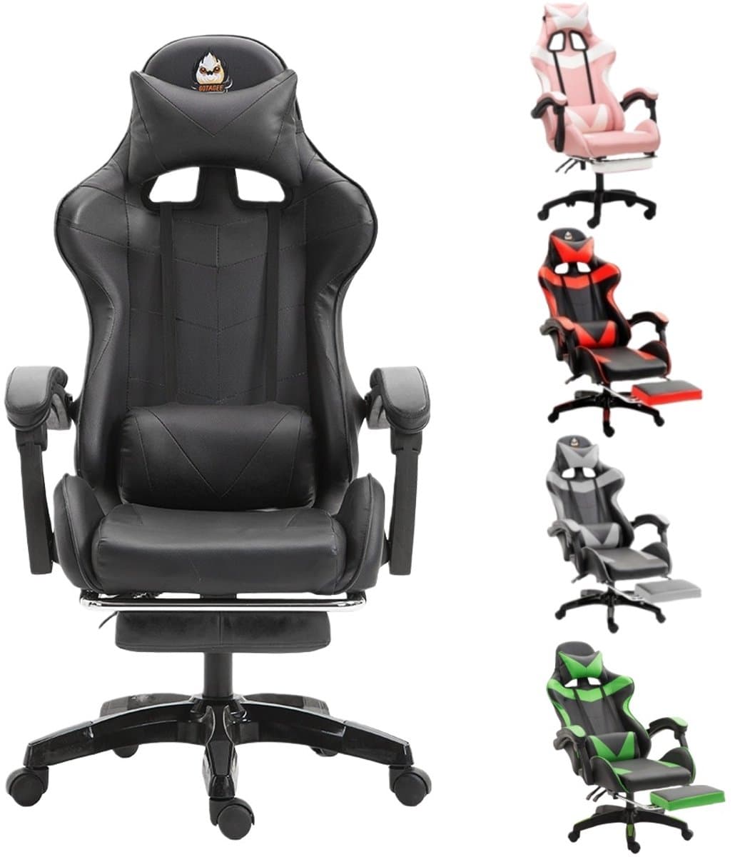 Gotagee Bureaustoel Gamingstoel Ergonomische Gamestoel Met Lendensteun un voetpedalen Hoogte en Ligfunctie Zwart