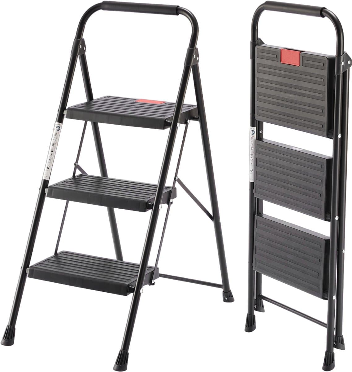 Opvouwbare Huishoudladder 3 Treden – Antislip Metalen Trapladder met Stevige Structuur – Compact en Draagbaar