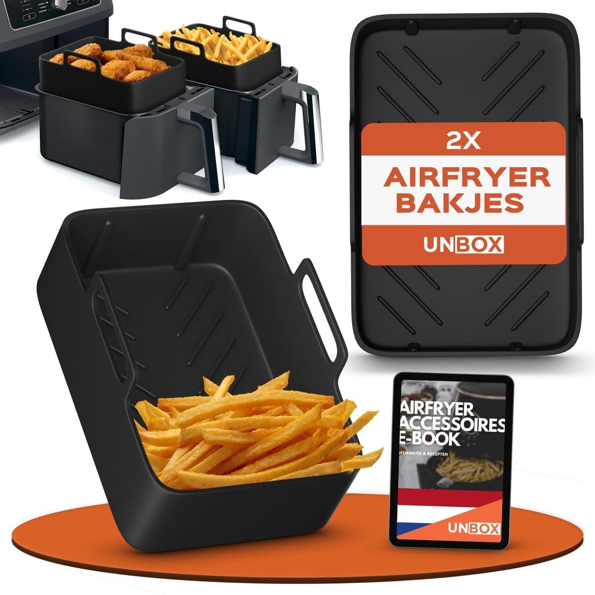 UNBOX 2 Stuks Airfryer Siliconen Bakje - Airfryer Accessoires - Airfryer Bakpapier - Airfryer Mandje - Geschikt voor Dubbele Airfryer zoals Ninja Foodi AF300 AF400 AF451