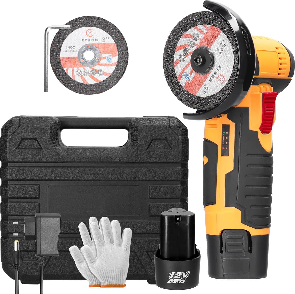 12V Mini Haakse Slijper – 19500rpm – Draadloos – 2x 1300mAh Accu – Compacte Elektrische Snij- en Slijpmachine
