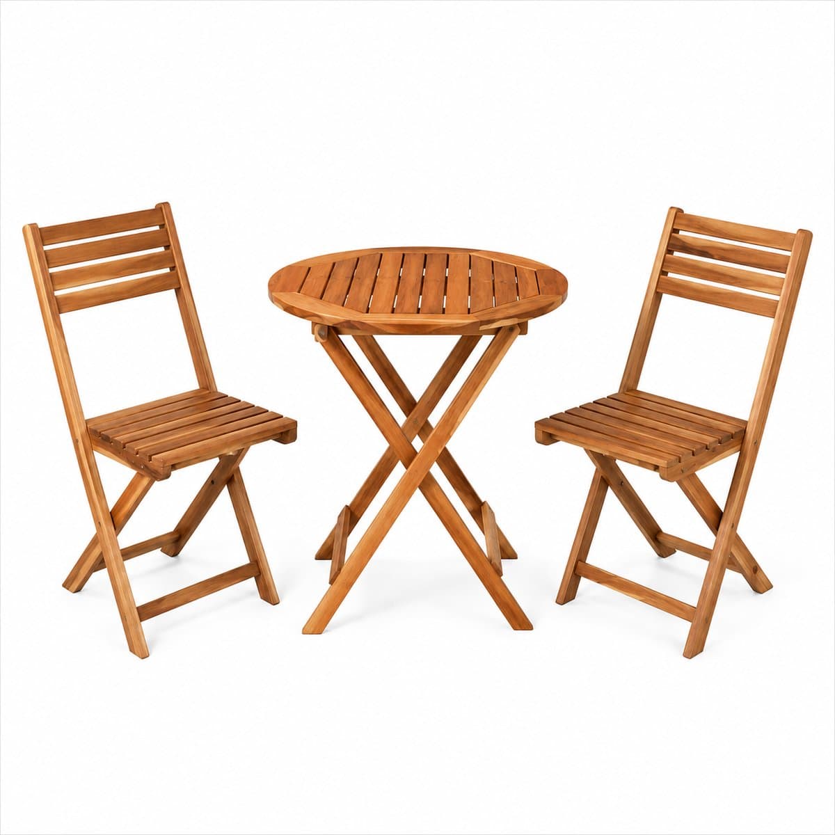 3-Delige Bistroset - Acaciahout - 2 Tuinstoelen & 1 Tuintafel Rond - Tuinset 2 persoons - Inklapbaar
